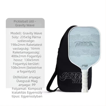 DHS pickleball ütő fiberglasból, Gravity Wave kiegyensúlyozott, tömeg 235 g