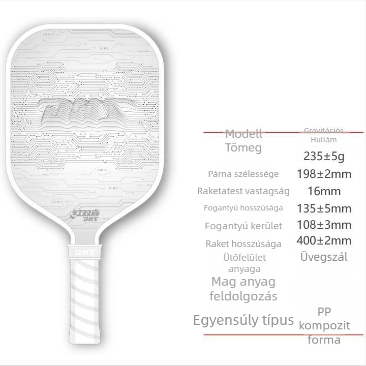 DHS pickleball ütő fiberglasból, Gravity Wave kiegyensúlyozott, tömeg 235 g