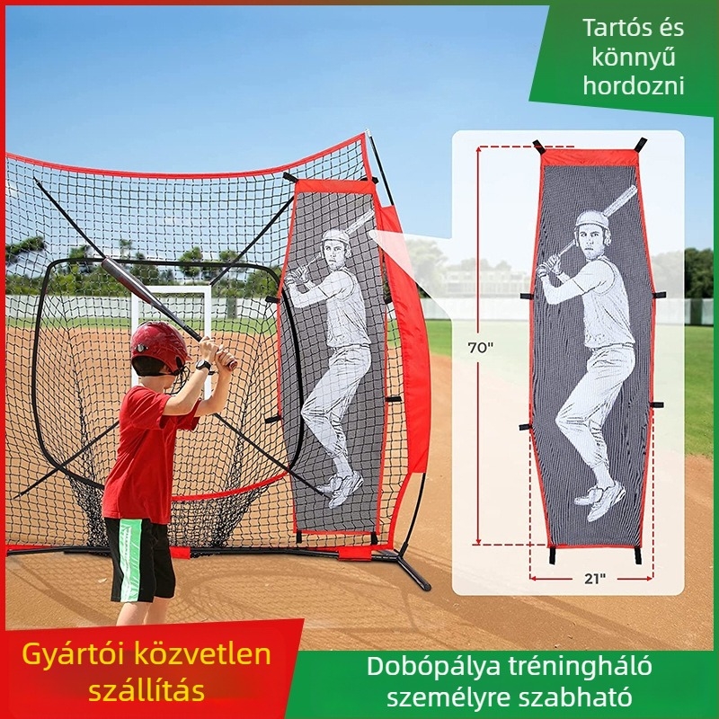 Baseball/softball dobóedző célháló poliészter hexagonális hálóval; felnőtt sportolók számára; személyre szabás elérhető; nyomtatott logó elérhető; alkalmas baseballhoz, softballhoz és más labdajátékokhoz