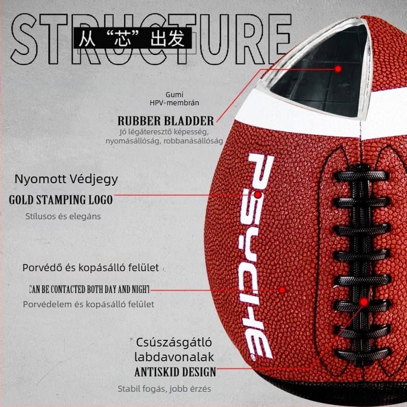 PU bőr Passback labda, porálló, gépi varrással készített, kültéri quarterback-edzésekhez