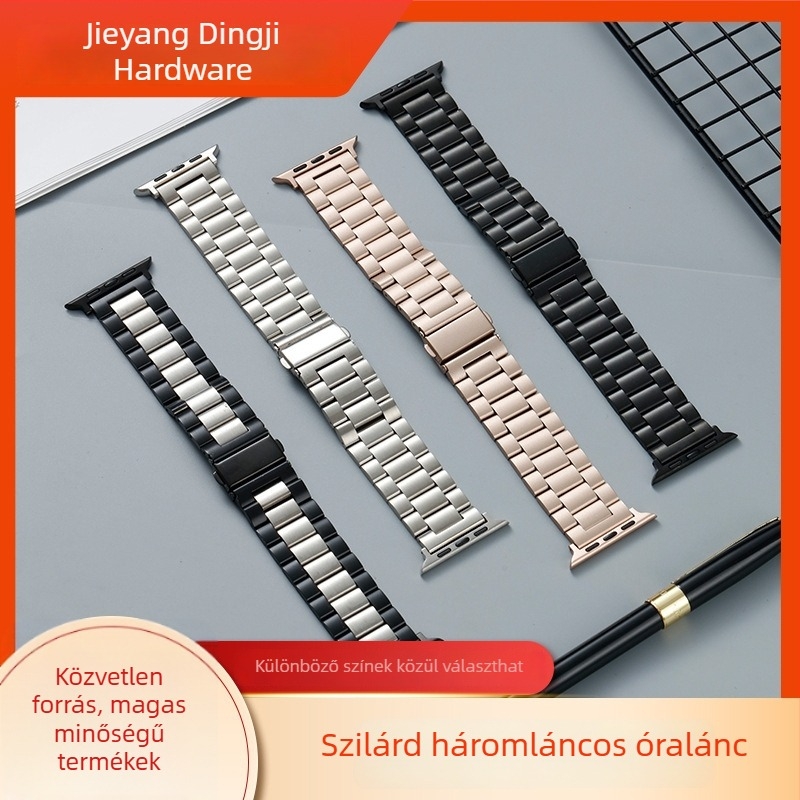 Dingji rozsdamentes acélból készült szilárd szíj Apple Watch és Huawei GT4-höz, dupla nyomású csattal; interfész méretek 14/18/20/22/24 mm