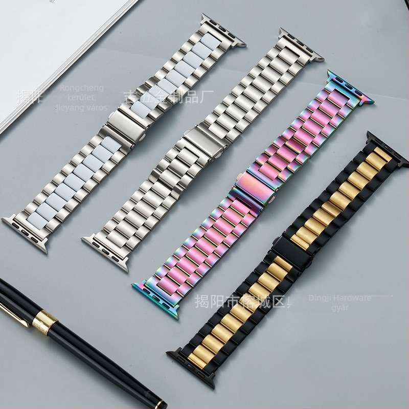 Dingji rozsdamentes acélból készült szilárd szíj Apple Watch és Huawei GT4-höz, dupla nyomású csattal; interfész méretek 14/18/20/22/24 mm