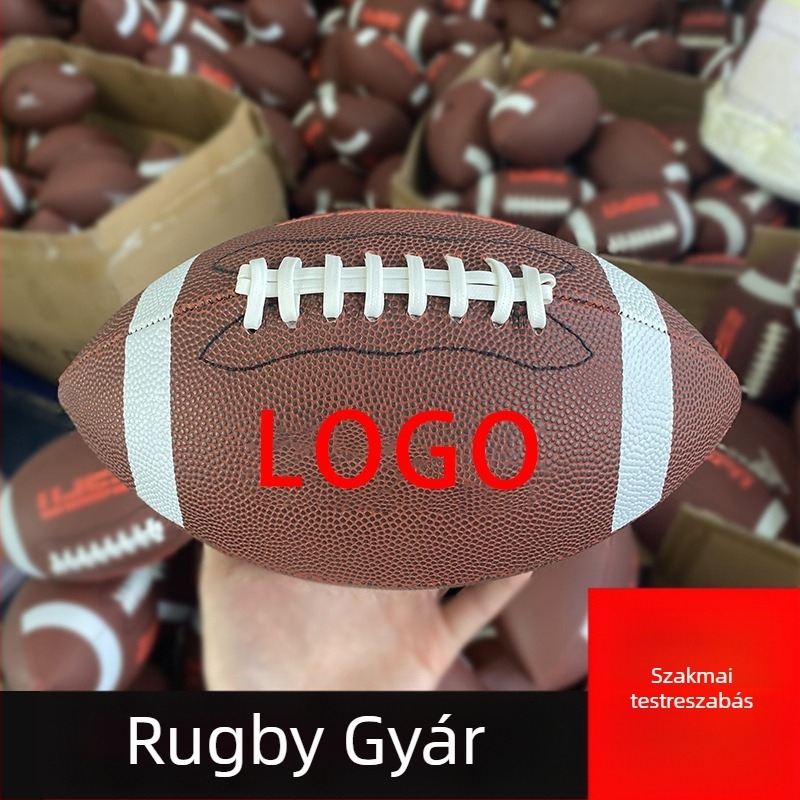 PU anyagú rögbi labda edzésre, No. 9, gépi varrás, logó nyomtatás elérhető, amerikai stílus