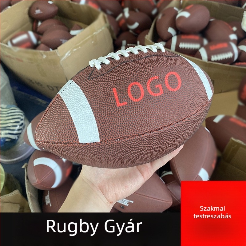 PU anyagú rögbi labda edzésre, No. 9, gépi varrás, logó nyomtatás elérhető, amerikai stílus