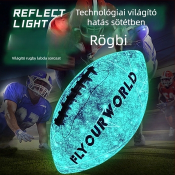 Rugby labda: világító, fluoreszkáló és fényvisszaverő; PU anyag, gépi varrás, testre szabható logóval