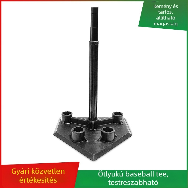 Baseball gumiból készült ütőállvány T-alakú talppal, ötlyukas dizájn, rugalmas lábak, súly hozzáadási lehetőség a stabilitás növeléséhez