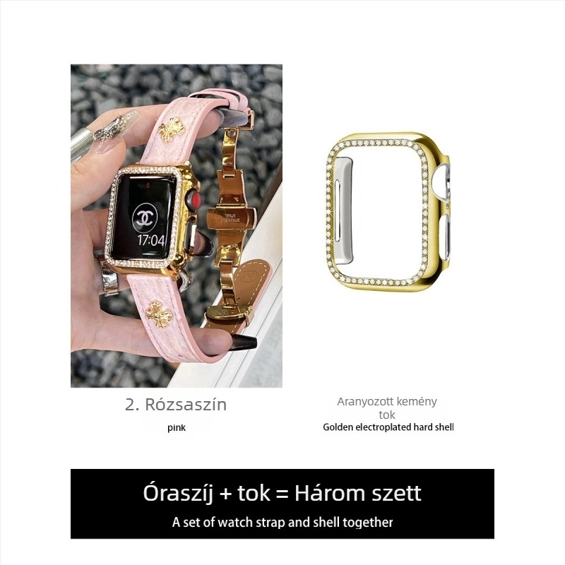 Struccbőr pillangócsattal készült óraszíj az Apple Watchhoz – iWatch 11, 10. generáció, S9876543SE