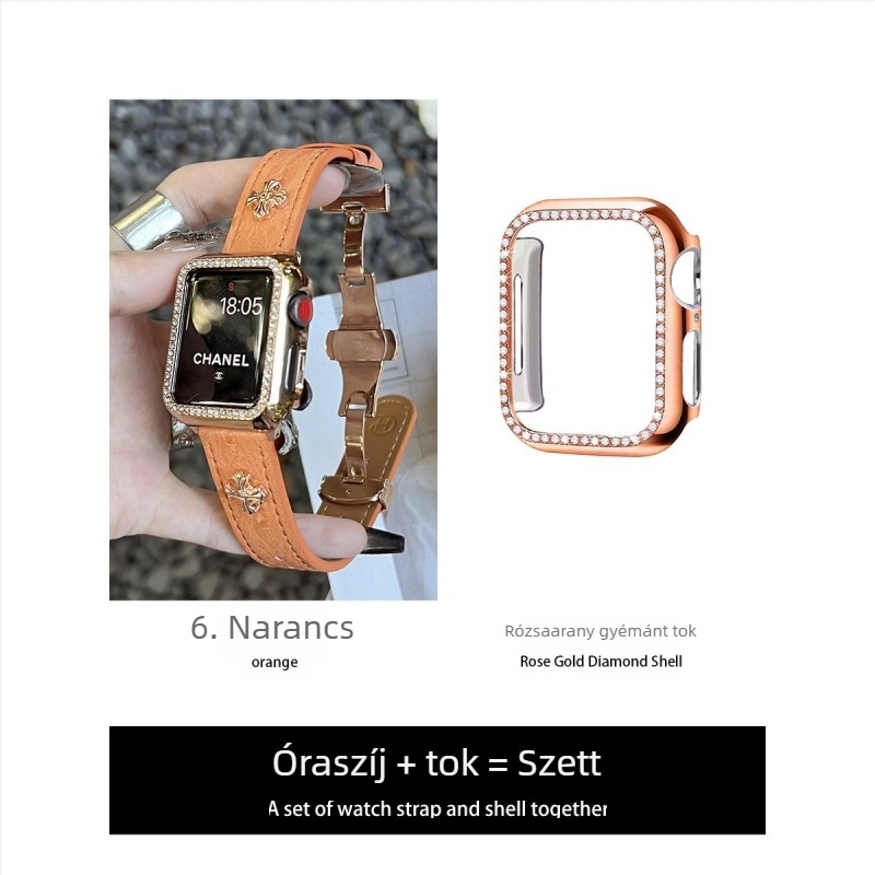 Struccbőr pillangócsattal készült óraszíj az Apple Watchhoz – iWatch 11, 10. generáció, S9876543SE