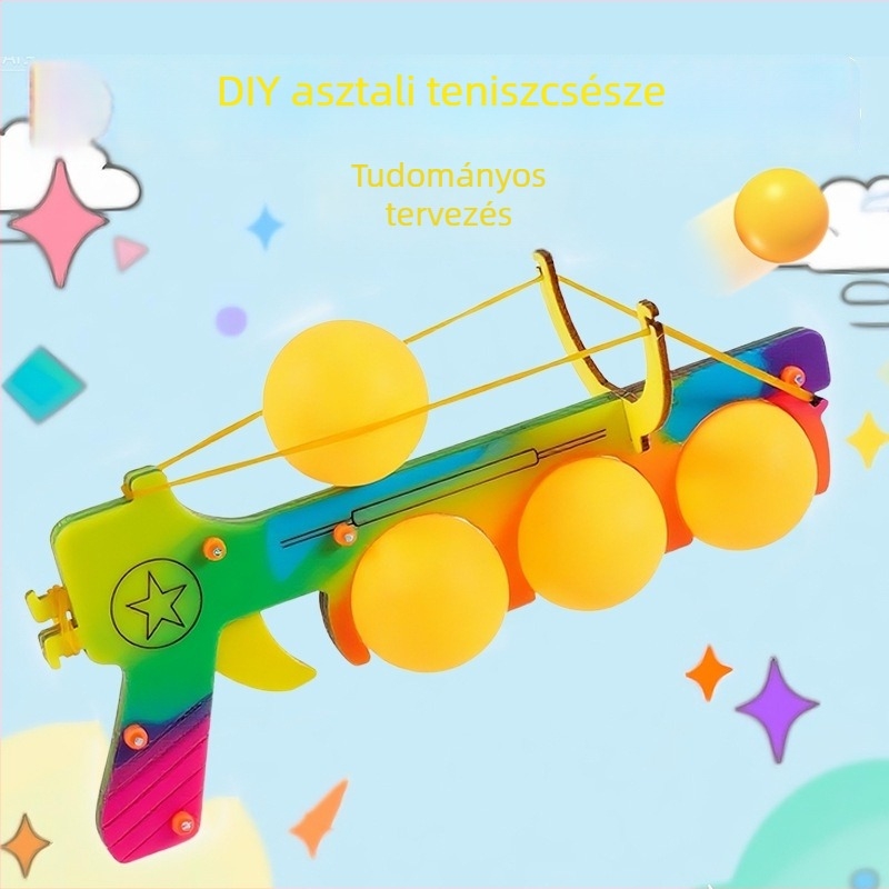 Asztalitenisz kilövő – DIY tudományos játék, faanyagú, kézzel összeszerelhető fizika modell gyerekeknek