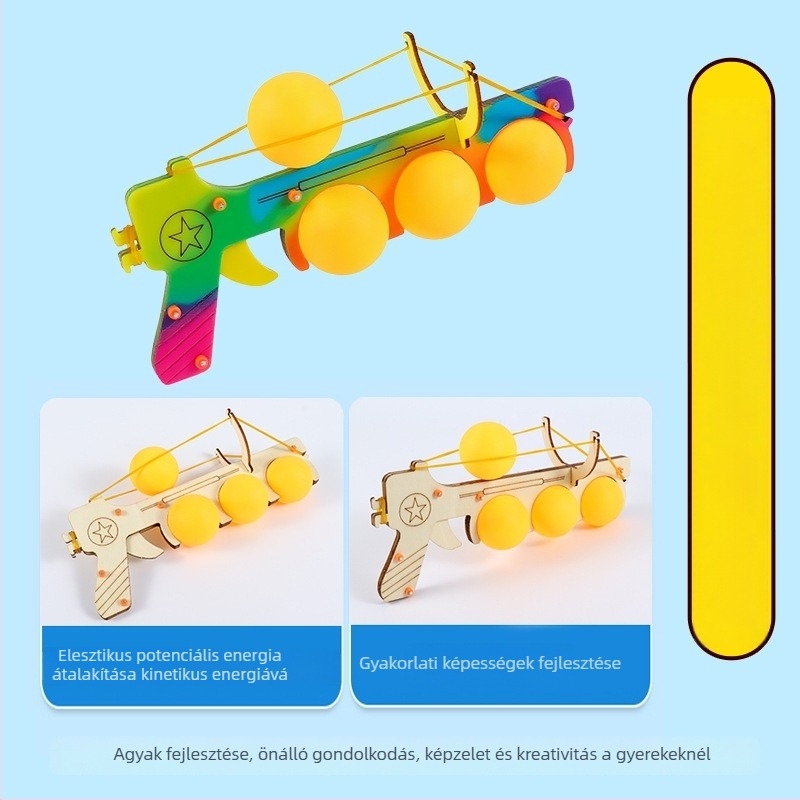 Asztalitenisz kilövő – DIY tudományos játék, faanyagú, kézzel összeszerelhető fizika modell gyerekeknek