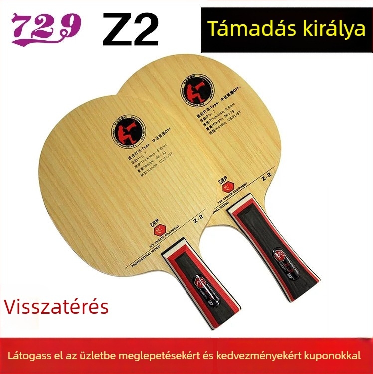 Friendship 729 Z1/Z2 asztaliteniszütő — 5 rétegű fa mag és szénszálas rétegek, professzionális arc-loop