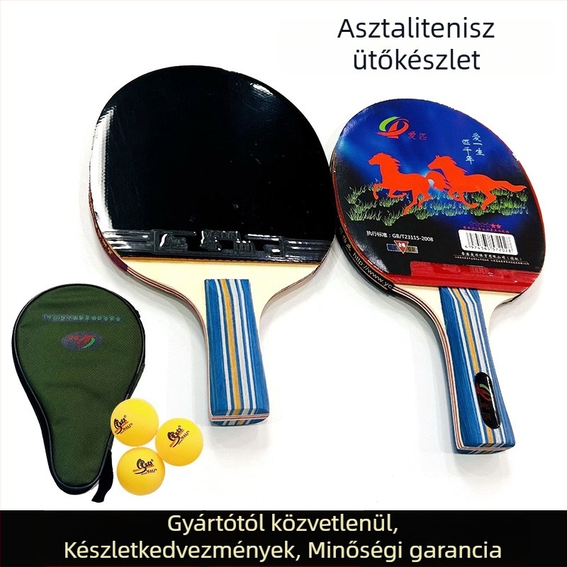 Kezdőknek szánt asztalitenisz ütő készlet ragasztó gumával, egyenes markolattal, modell: Aidu 1-2 csillag, edzésre és versenyre