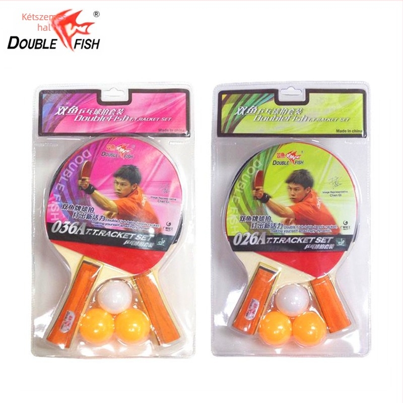 Asztalitenisz ütő készlet, Pisces Double Fish, 2 db, nyárfa alaplemez, gumi reverse glue, egyenes ütés