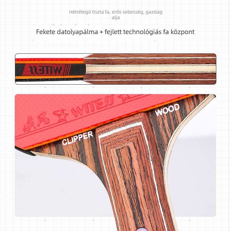 Witess asztalitenisz ütő Ebony alaplappal, ragasztó gumával, közvetlen ütés, nemzeti szabvány