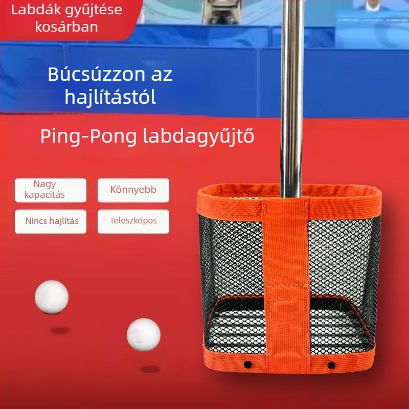 Asztali teniszlabda gyűjtő — hordozható teleszkópos háló, edzőpályán használható, holttér-mentes fedettség, labdagyűjtő kosár