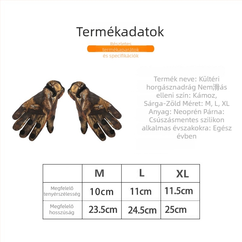 Szabadban használható kerékpáros kesztyűk, kamuflázs mintázat, diving material, csúszásmentes, kopásálló, háromujjas hajlító dizájn
