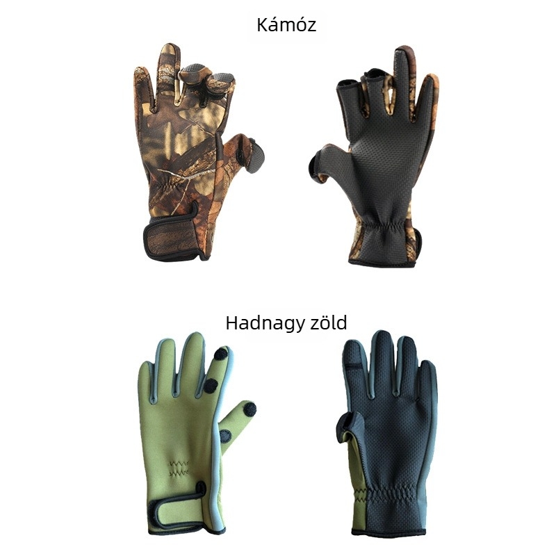 Szabadban használható kerékpáros kesztyűk, kamuflázs mintázat, diving material, csúszásmentes, kopásálló, háromujjas hajlító dizájn