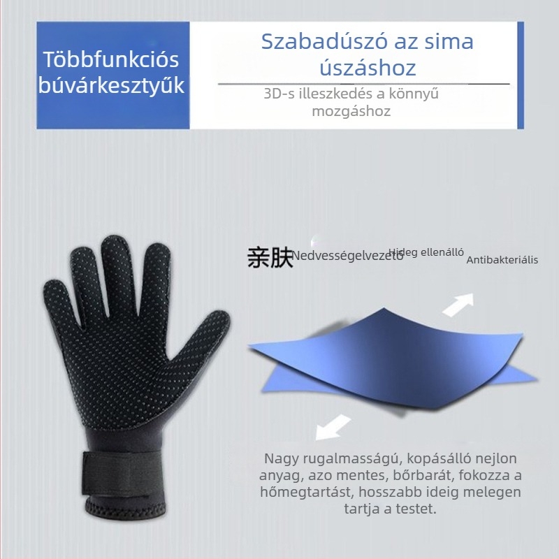 3mm-es neoprén búvárkesztyűk merüléshez és snorkelzéshez – csúszásmentes, karcolásálló, kopásálló, meleg és hidegálló
