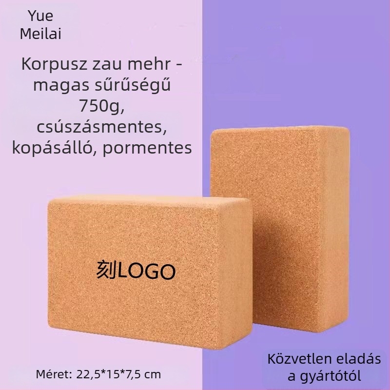 Jóga blokk természetes parafából, nagy sűrűség, Iyengar-stílus, professzionális minőség