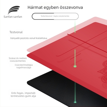 Gumis jóga matrac 45°-os igazítási vonallal, széles 68 cm, hosszú 183 cm, 5 mm vastag, csúszásmentes