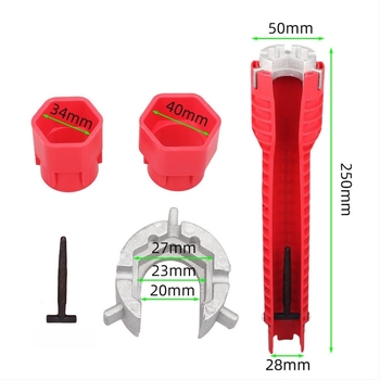 Fürdőszobai csőkulcs, műanyag + alumínium ötvözet, galvanizált felület, súly 280 g