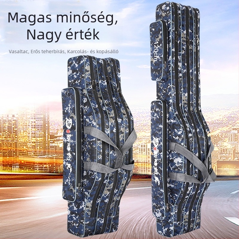 Tengeri horgásztáska, háromrétegű vászon, rekeszek csalikhoz, damilhoz, horgászbothoz és orsóhoz