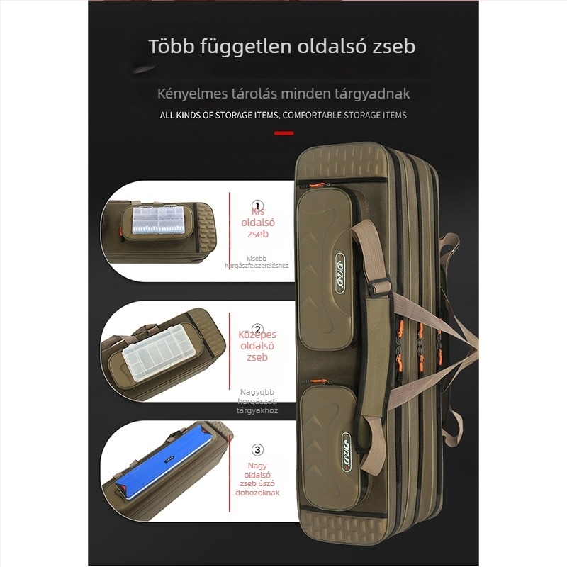 Horgászbot táska, nagy kapacitású, nem vízálló, hely a bottnak, orsónak és csalinak