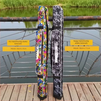 Pamutvászonból készült horgászbot táska, patkó alakú, egyrétegű oldalsó zsebbel; dupla rétegű változat oldalsó zsebbel