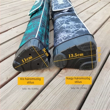 Pamutvászonból készült horgászbot táska, patkó alakú, egyrétegű oldalsó zsebbel; dupla rétegű változat oldalsó zsebbel