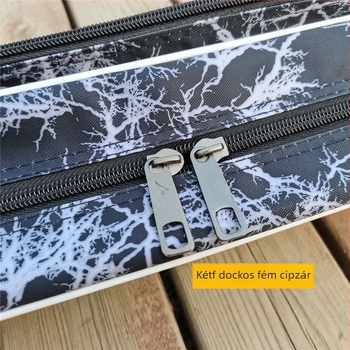 Pamutvászonból készült horgászbot táska, patkó alakú, egyrétegű oldalsó zsebbel; dupla rétegű változat oldalsó zsebbel