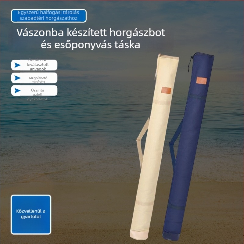 Vászon halászbot és felszerelés táska, megerősített kivitel, karcolásálló, a halászbotokhoz, esernyőkhoz és kiegészítőkhöz