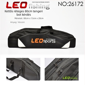 Tengeri horgász táska – Két rétegű nagy rekesz; vászon anyag; alkalmas csali feltöltésére, zsinór, bot és orsó felszerelésére; nem vízálló