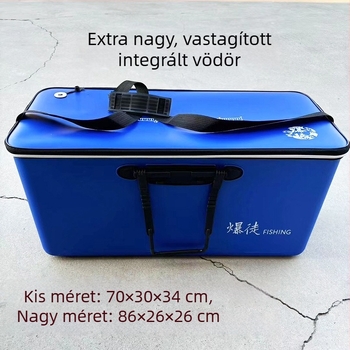 Egy darabból készült, vastag falú, nagy méretű halas vödör élő halak szállítására, tartozékokkal