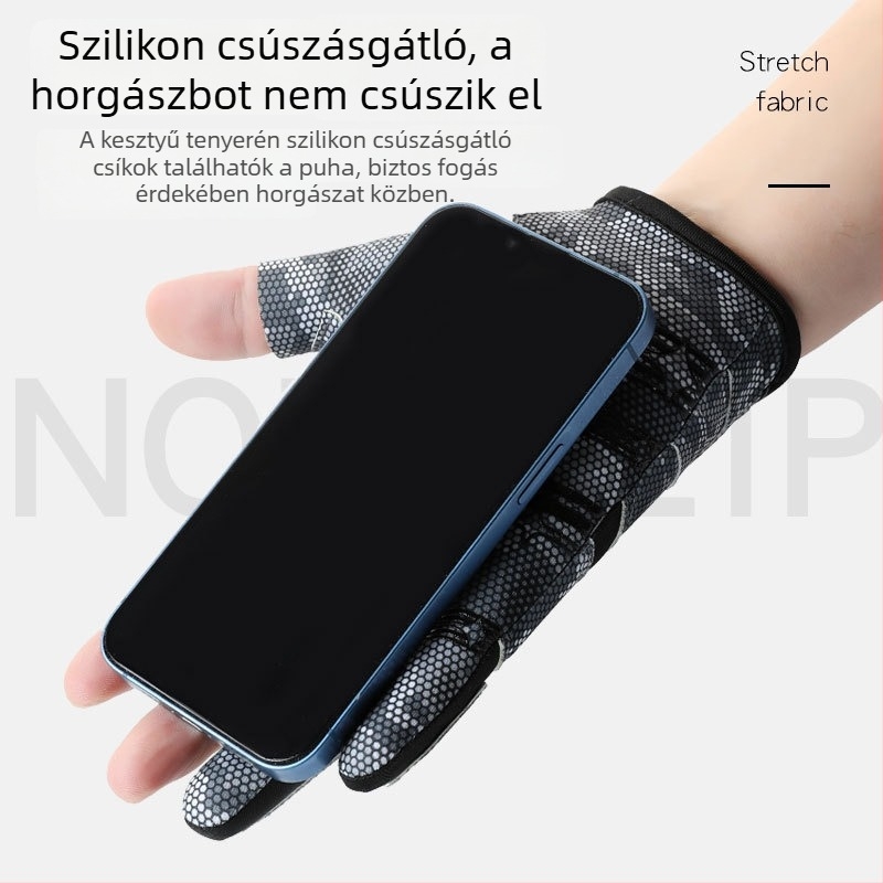Három ujját szabadon hagyó horgászkesztyű, új modell, csúszásmentes, kopásálló, UV-védelem kültéri használatra