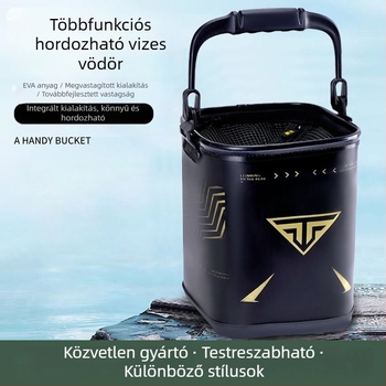 Összecsukható EVA vízvödör, hordozható, kültéri horgászathoz, nagy kapacitású.