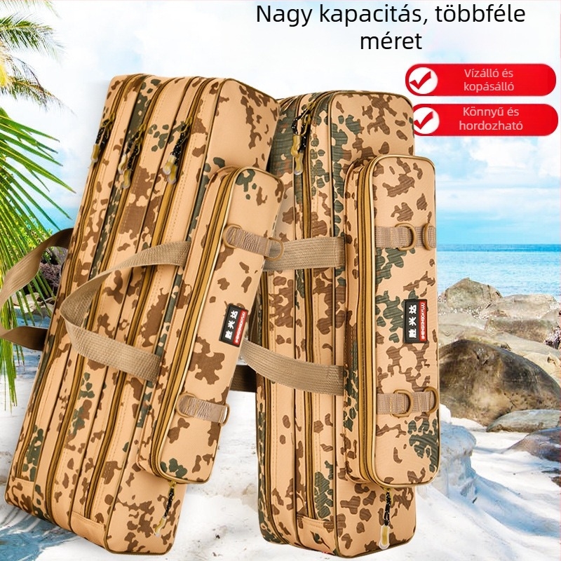 Nagy kapacitású horgászbot táska, vízálló Oxford anyagból, multifunkcionális felszerelés-táska, dupla- és háromrétegű kialakítás