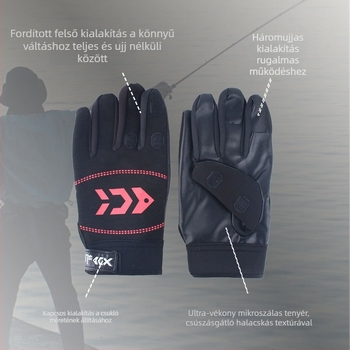 Téli horgász kesztyű fleece-béléssel, jeges horgászat célra, kültéri használatra