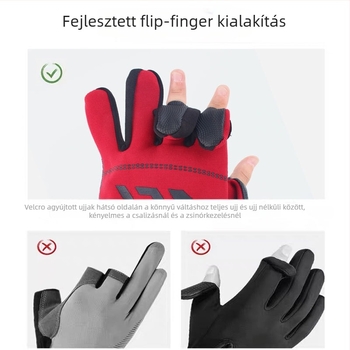 Téli horgász kesztyű fleece-béléssel, jeges horgászat célra, kültéri használatra