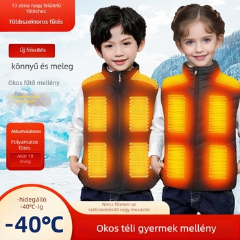 Gyerekeknek készült elektromos fűtéses mellény, uniszex, USB töltés, téli viselet, 85% pamut, poliészter bélés, vastag anyag, 8 évesnél idősebbeknek (kb. 140 cm)