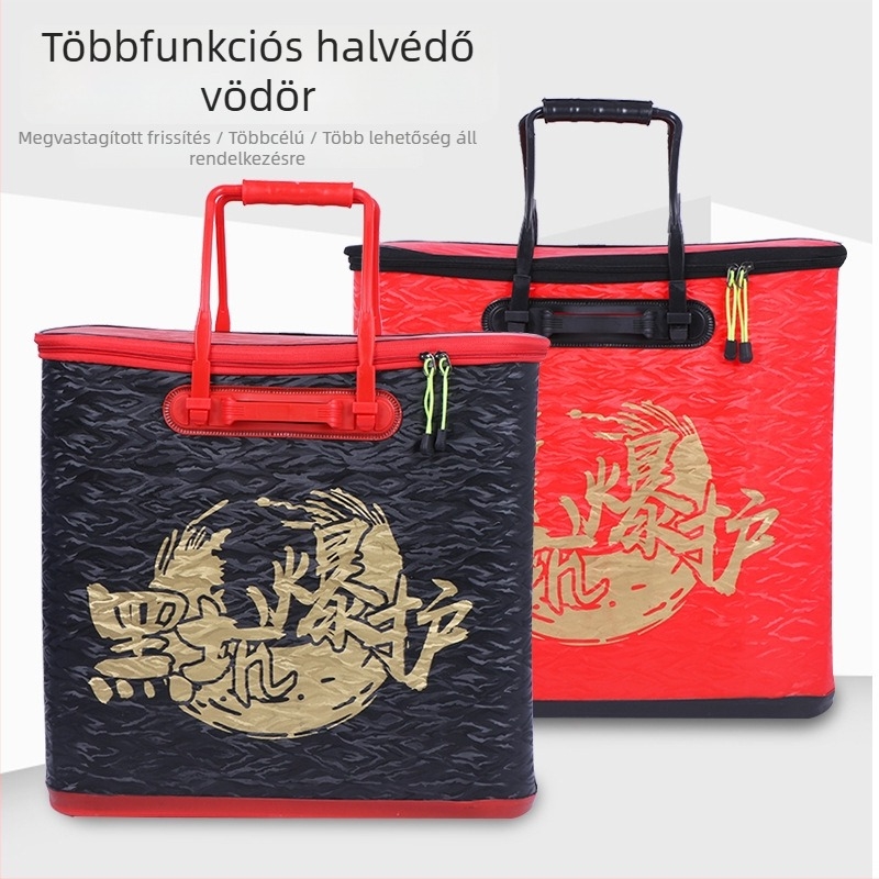 Vastagított aljú halvédő vödör, szállító táskával, EVA anyagból, vízálló, élő halak számára, multifunkcionális hátizsák
