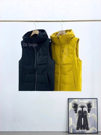 Férfi tollmellény, koreai verzió, Slim fit, vastagított, kapucnival