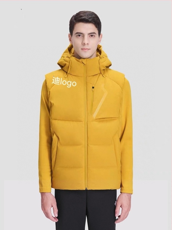 Férfi tollmellény, koreai verzió, Slim fit, vastagított, kapucnival