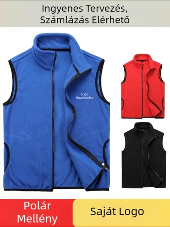 Logoval ellátott polár mellény munka- és reklámviseléshez, casual cardigan stílus, Slim fit, cipzár, poliészter bélés