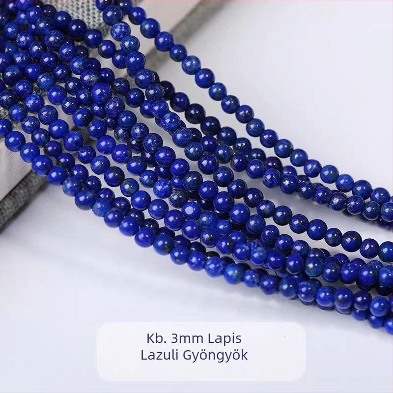 Lazurit gyöngyök, polírozott, kerek formájú, fejlett stílus