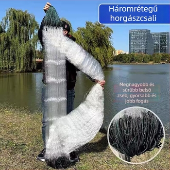 Háromrétegű süllyedő halászháló vastag sodrott kötéllel, 100 m hosszú, csomómentes kialakítás