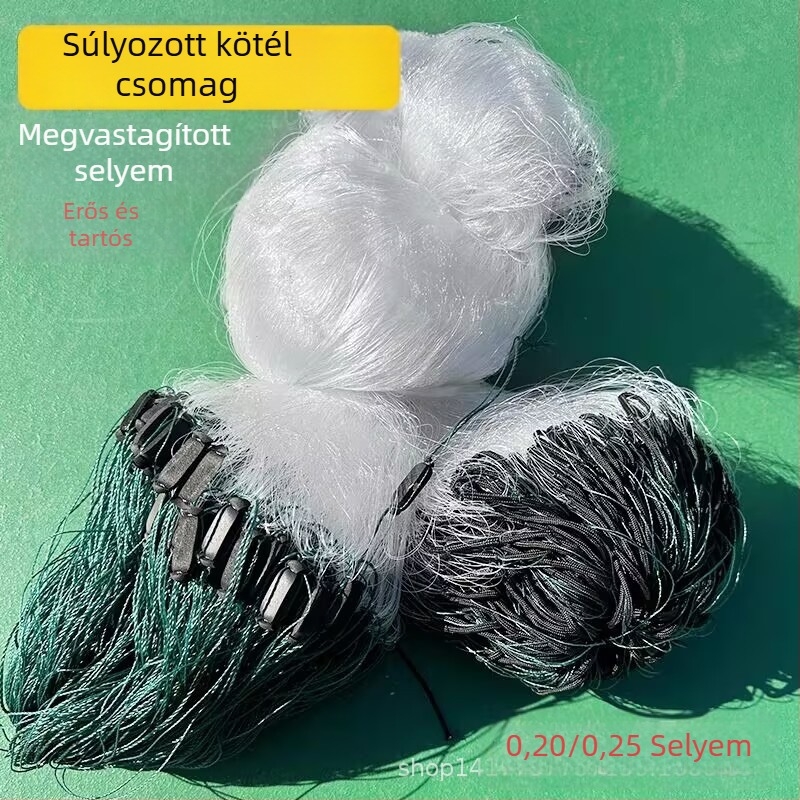 Háromrétegű süllyedő halászháló vastag sodrott kötéllel, 100 m hosszú, csomómentes kialakítás