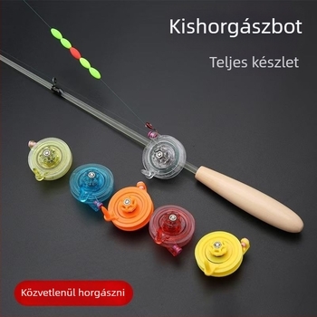 Mini gyerekeknek szóló horgászbot és orsó készlet, hordozható, puha garnéla csalival