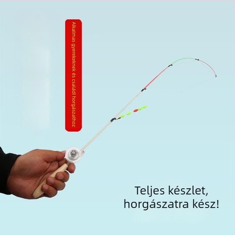 Mini gyerekeknek szóló horgászbot és orsó készlet, hordozható, puha garnéla csalival