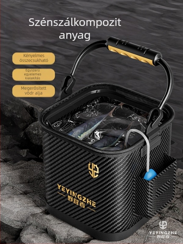 Kemping vízvödör, átlátszó halas vödör, halak védelmére szolgáló vödör, hordozható összecsukható halászati vödör (Anyag: anti-weaving technology)