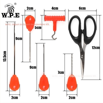 W.P.E csali tű készlet rozsdamentes testtel és ollóval pontyhorgászathoz (84 g)